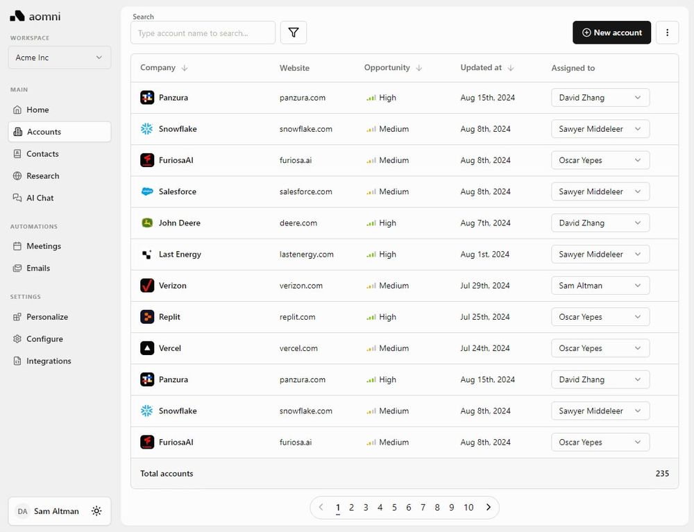Screenshot of Aomni: AI for Revenue Teams