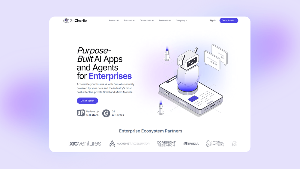 Screenshot of GoCharlie - Enterprise Gen AI Solutions
