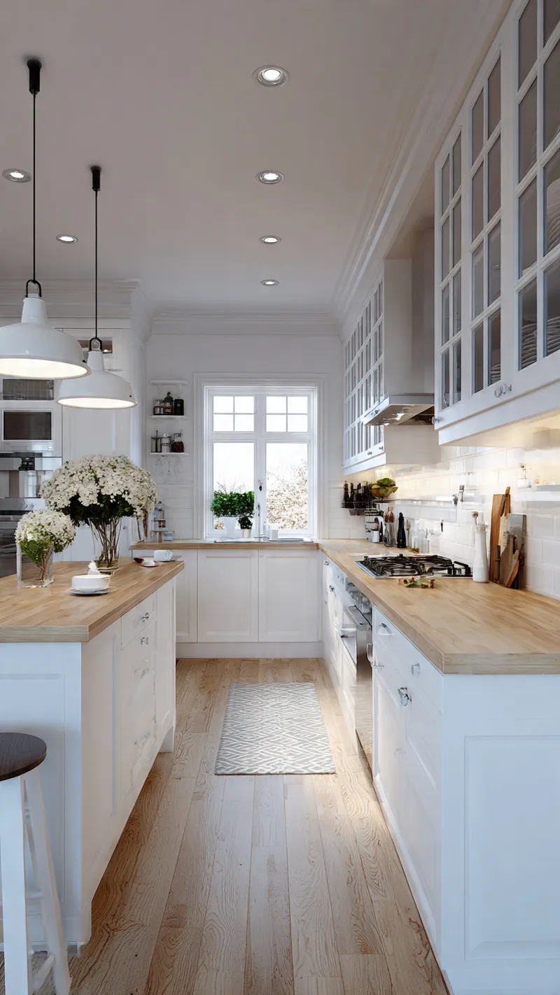 Nydelig kjøkken med eike benkeplater og parkett gulv