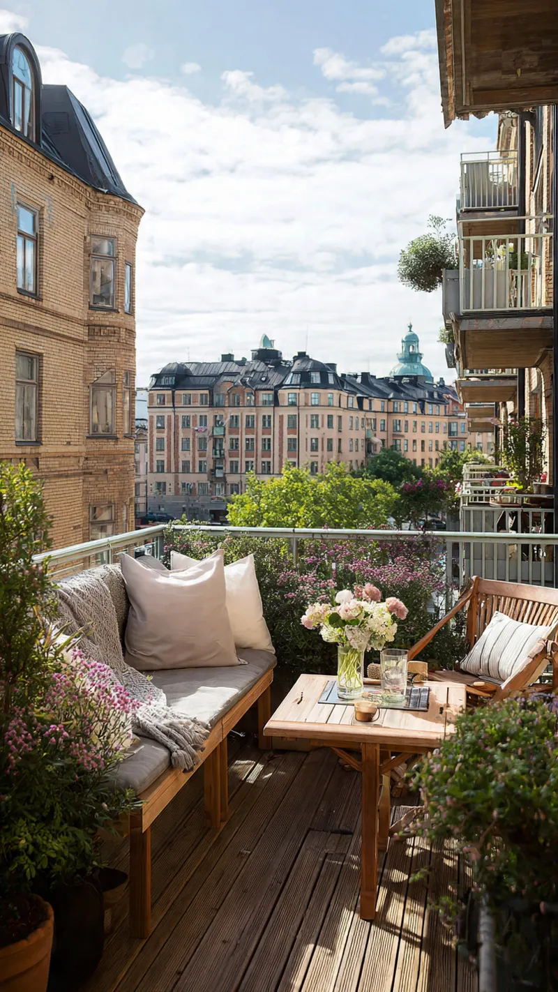 Flott terrase i leilighetsbygg før beising