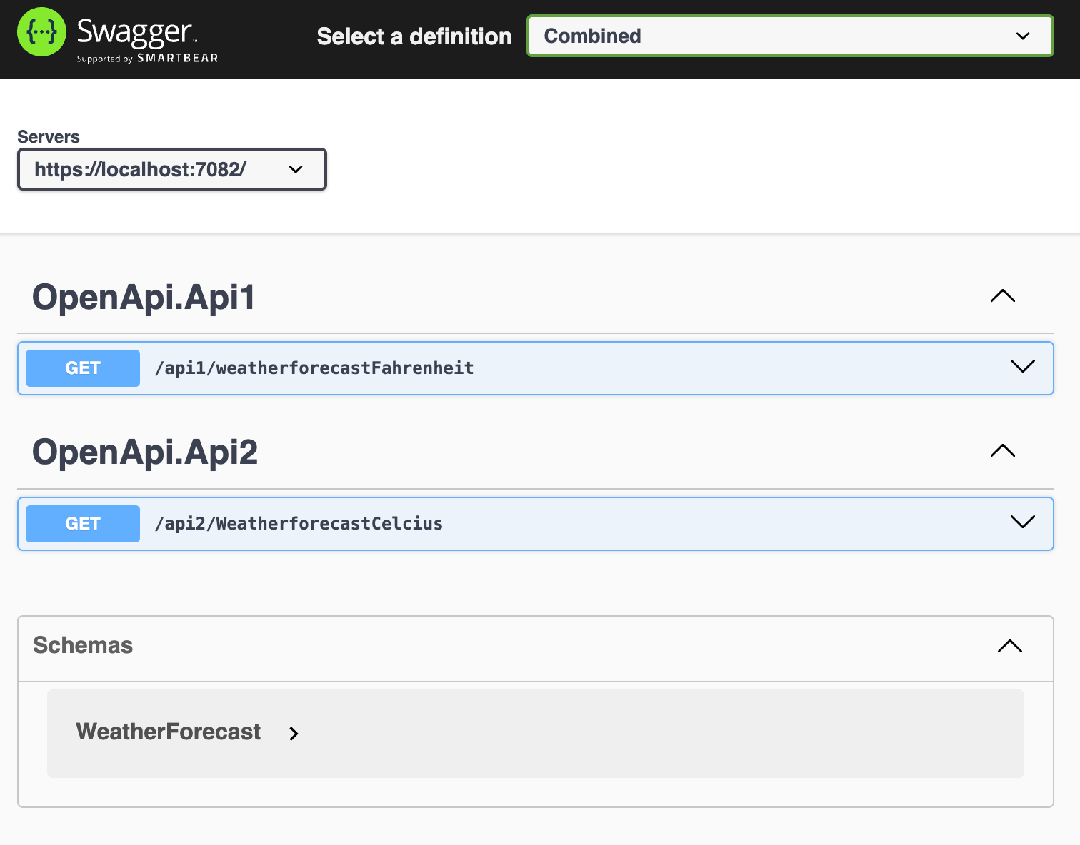 Swagger UI with two APIs combined