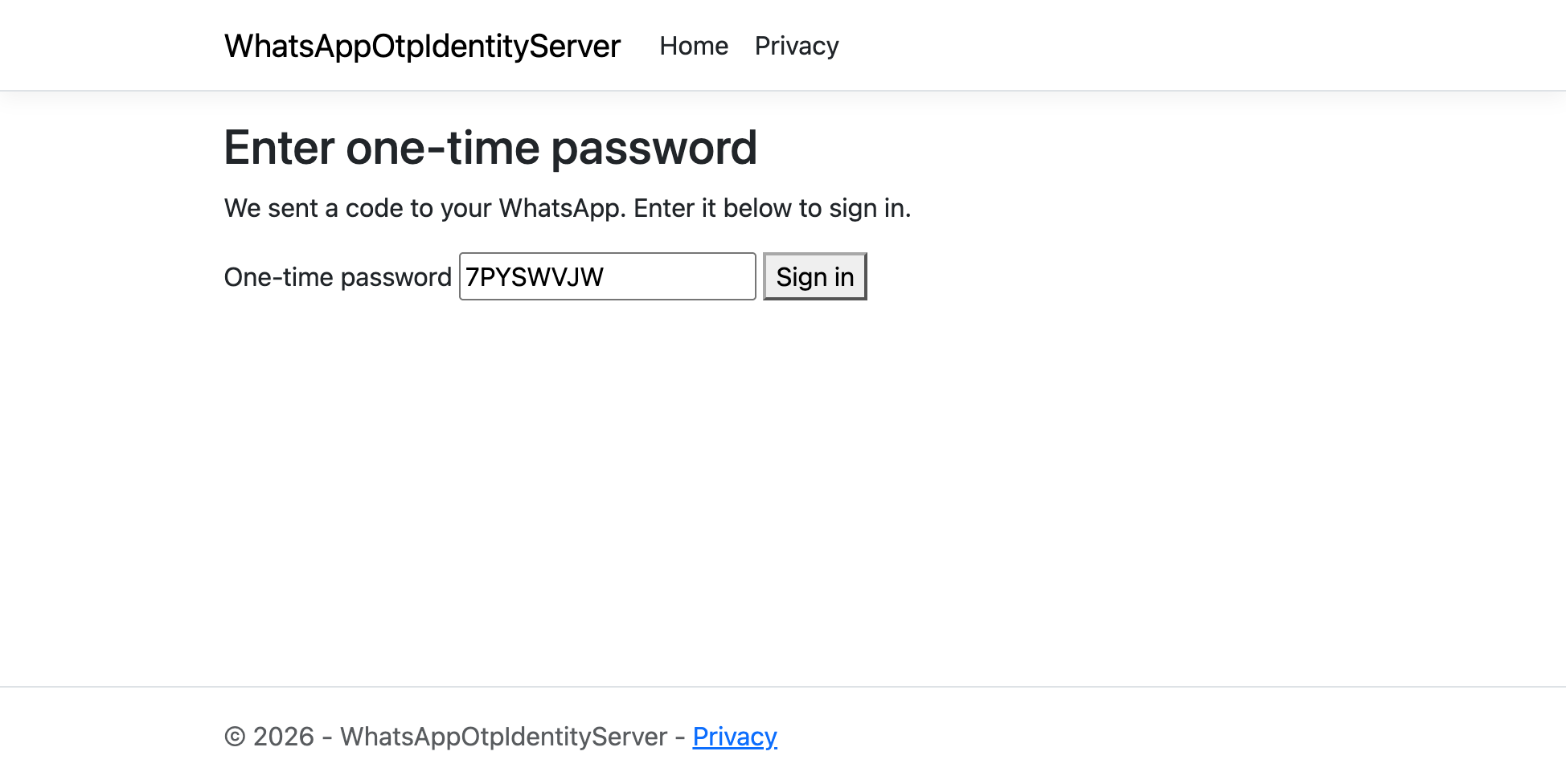 Duende IdentityServer Enter One-Time Password