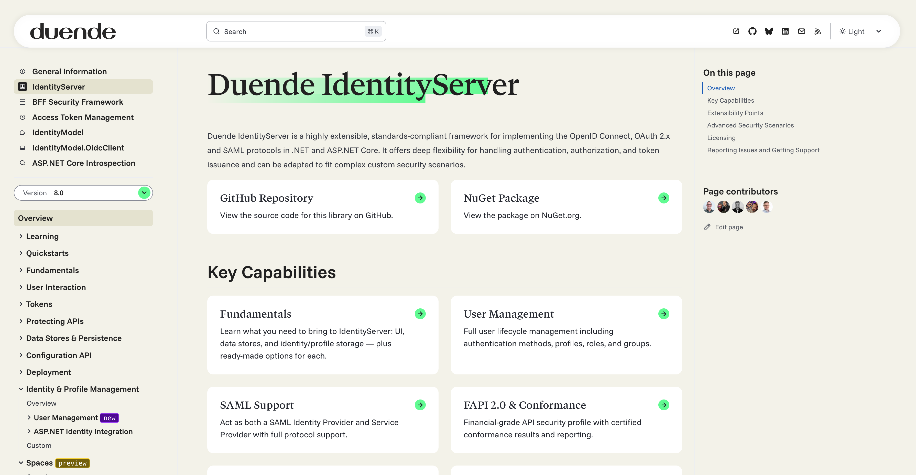 Version selector in the Duende docs sidebar