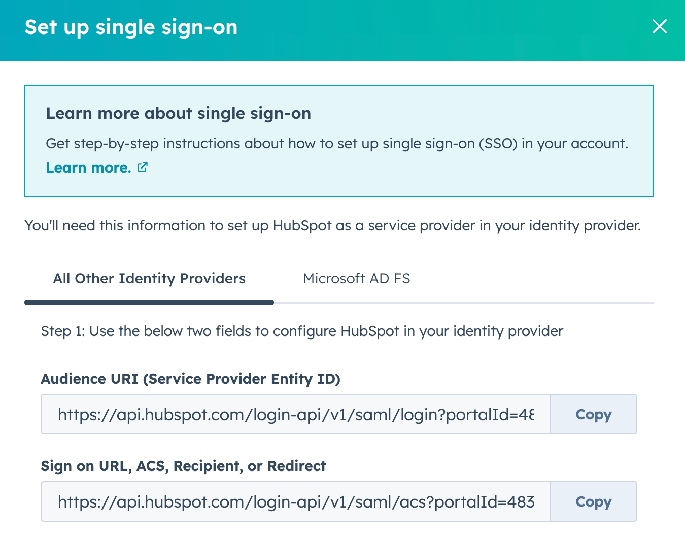 HubSpot SAML setup