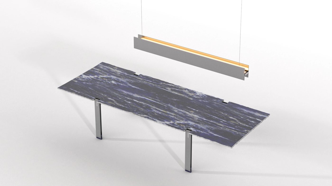 Pendente Linear suspenso sobre a Mesa Sodalita