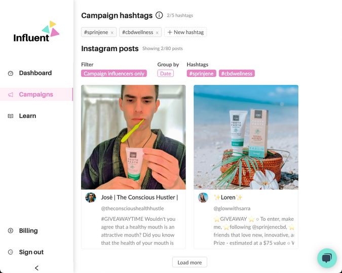 Instagram post tracking for SprinJene