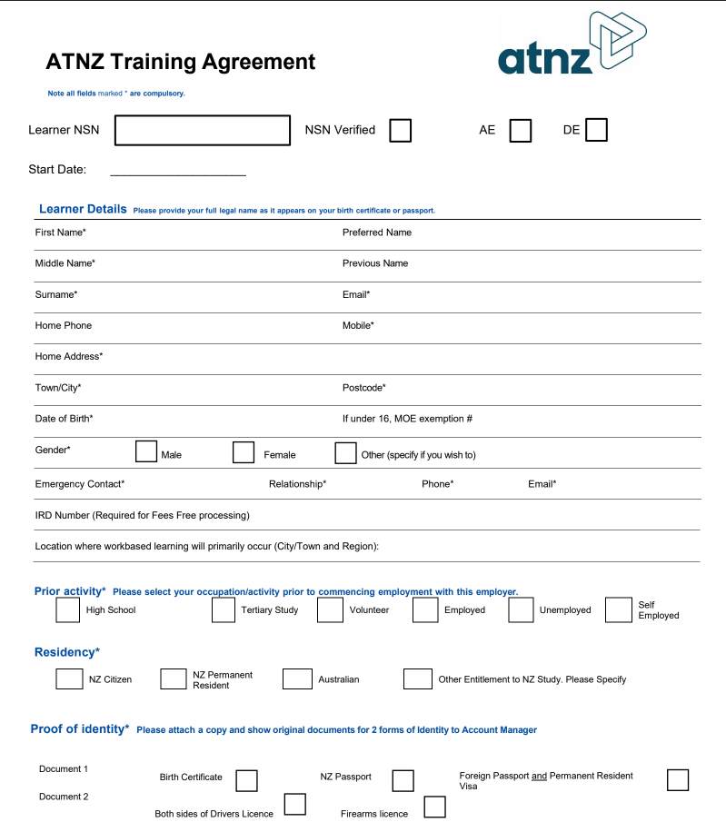 Training agreement - For hosts and employers