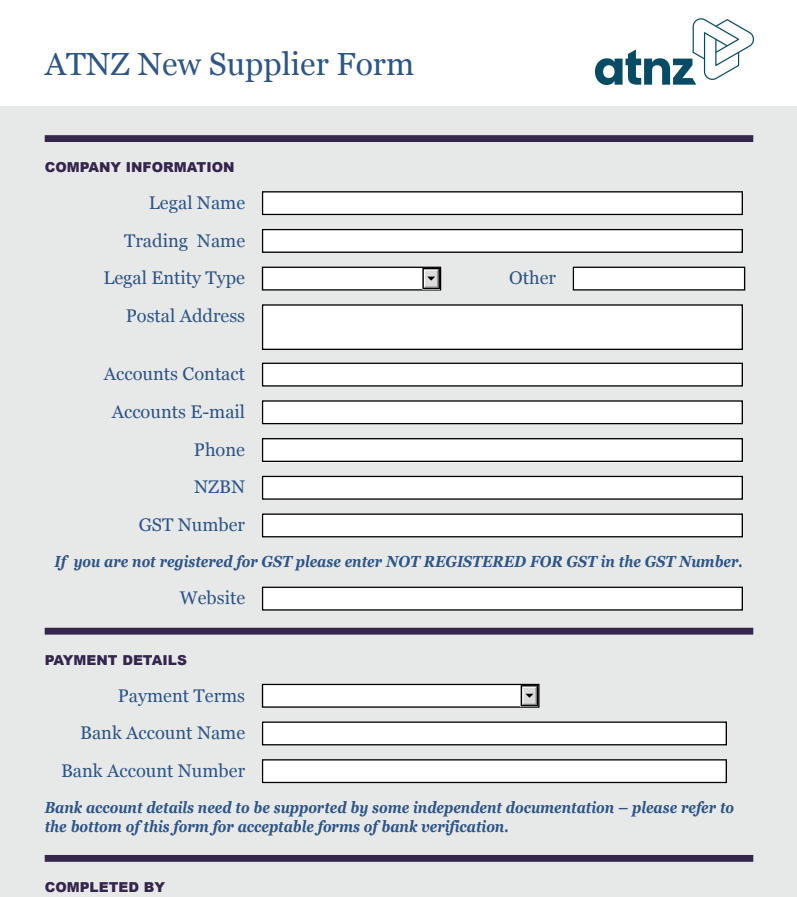 New supplier form