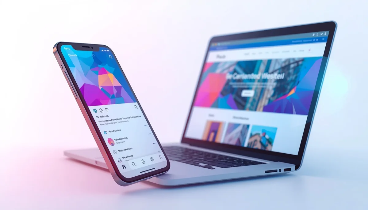 illustrazione low poly confronto social media e sito internet professionale