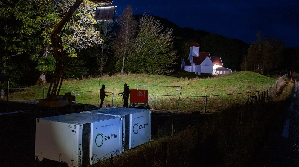 Mobile batterier på settet til en filminnspilling