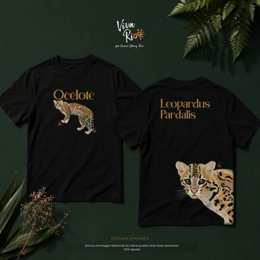 Polera Ocelote, edición limitada, ilustración de Leopardus pardalis