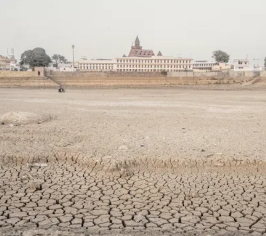 Photo of dried and cracked Hamirsar lake.