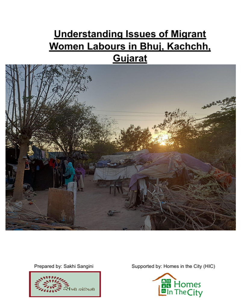 In this cover page shows, two women, face covered with cloth, are having conversation outside a group of tarpaulin huts.