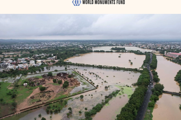 Aerial view of Bhuj's central artificial lake system, showing Chhatardi and Hamirsar Lakes.