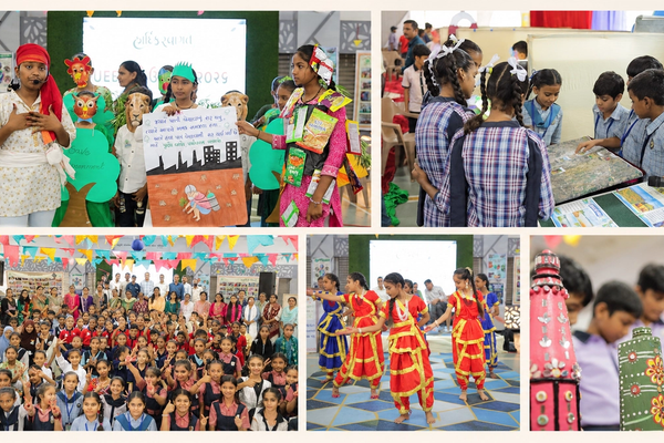 Collage of five photos from the events, where students are doing different activities.