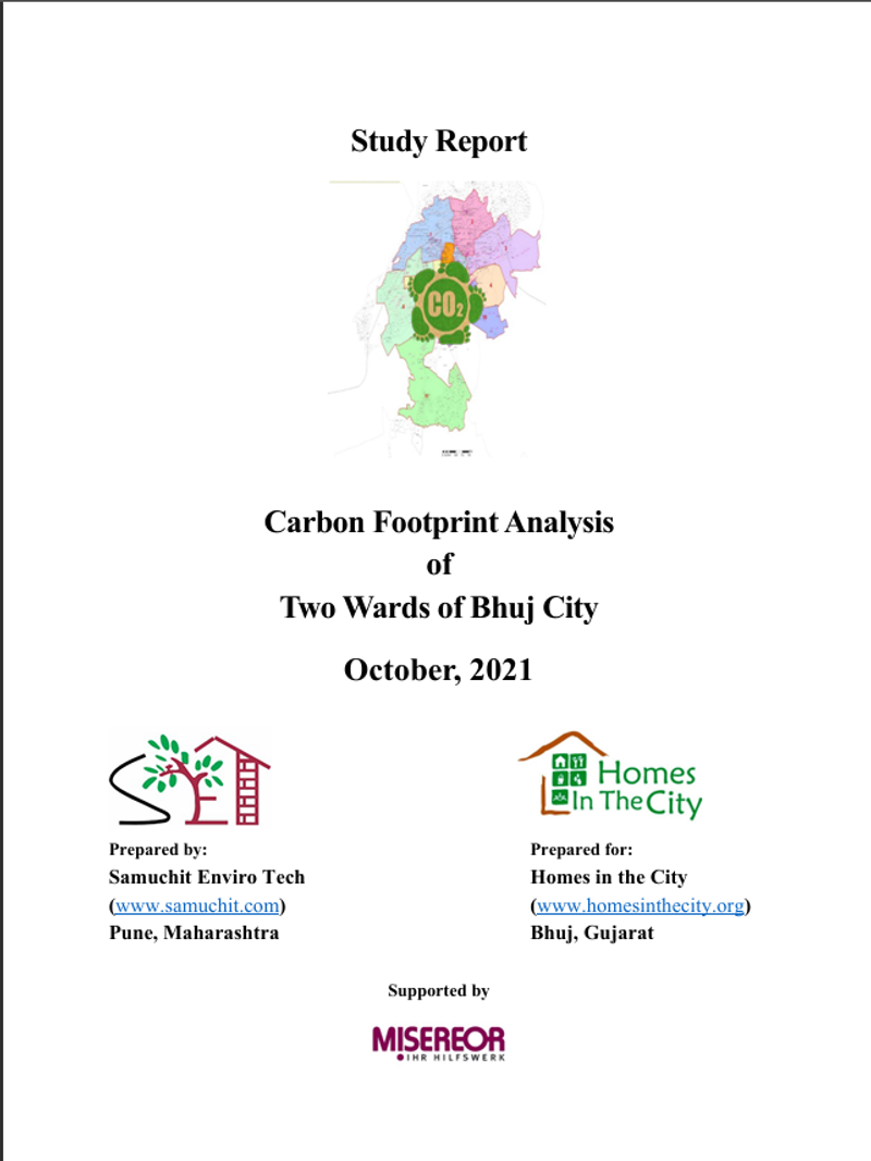 On a white background the logos of HIC, Samuchit Enviro Tech and MISEREOR and a map of Bhuj are given.
