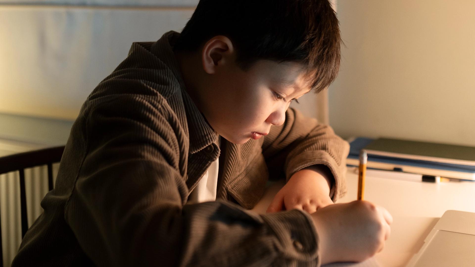 Primary 6 student planning a PSLE English composition at home