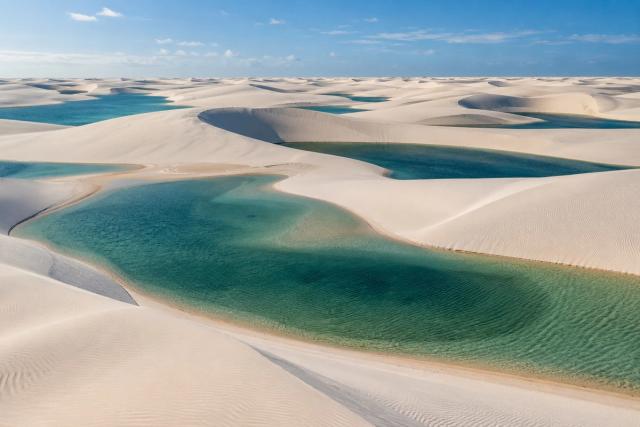 Helle Sanddünen und türkisfarbene Lagunen in Lençóis Maranhenses