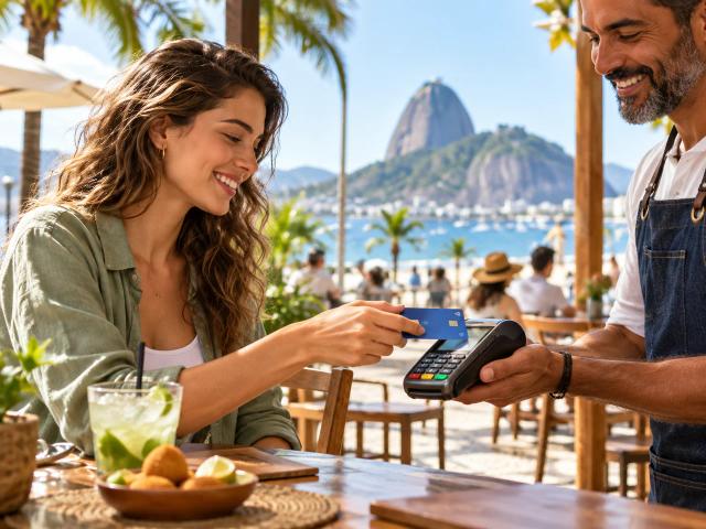 Kartenzahlung in Rio de Janeiro mit deutscher Karte an einem mobilen Kartenlesegerät