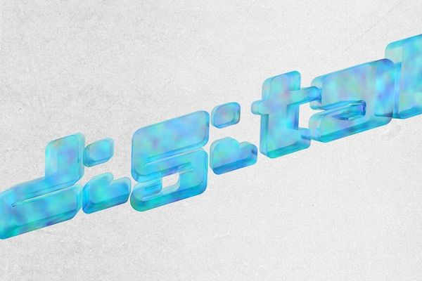 Blue, textured, 3D text on a white background