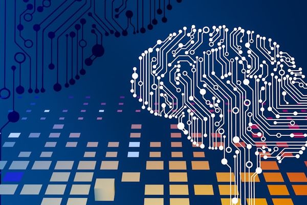 a computer circuit board with a brain on it