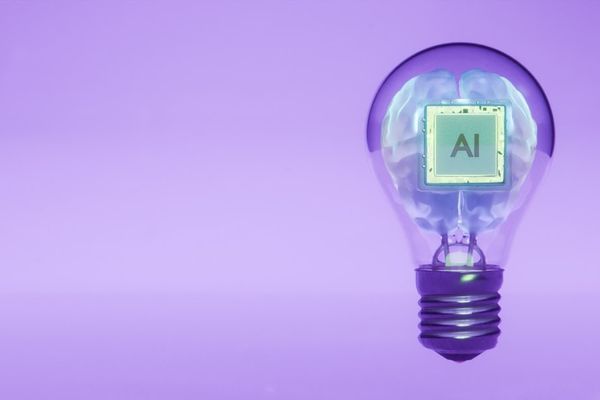 Ai brain inside a lightbulb illustrates an idea.