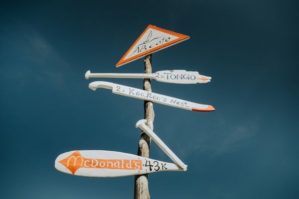 a pole with a bunch of street signs on it