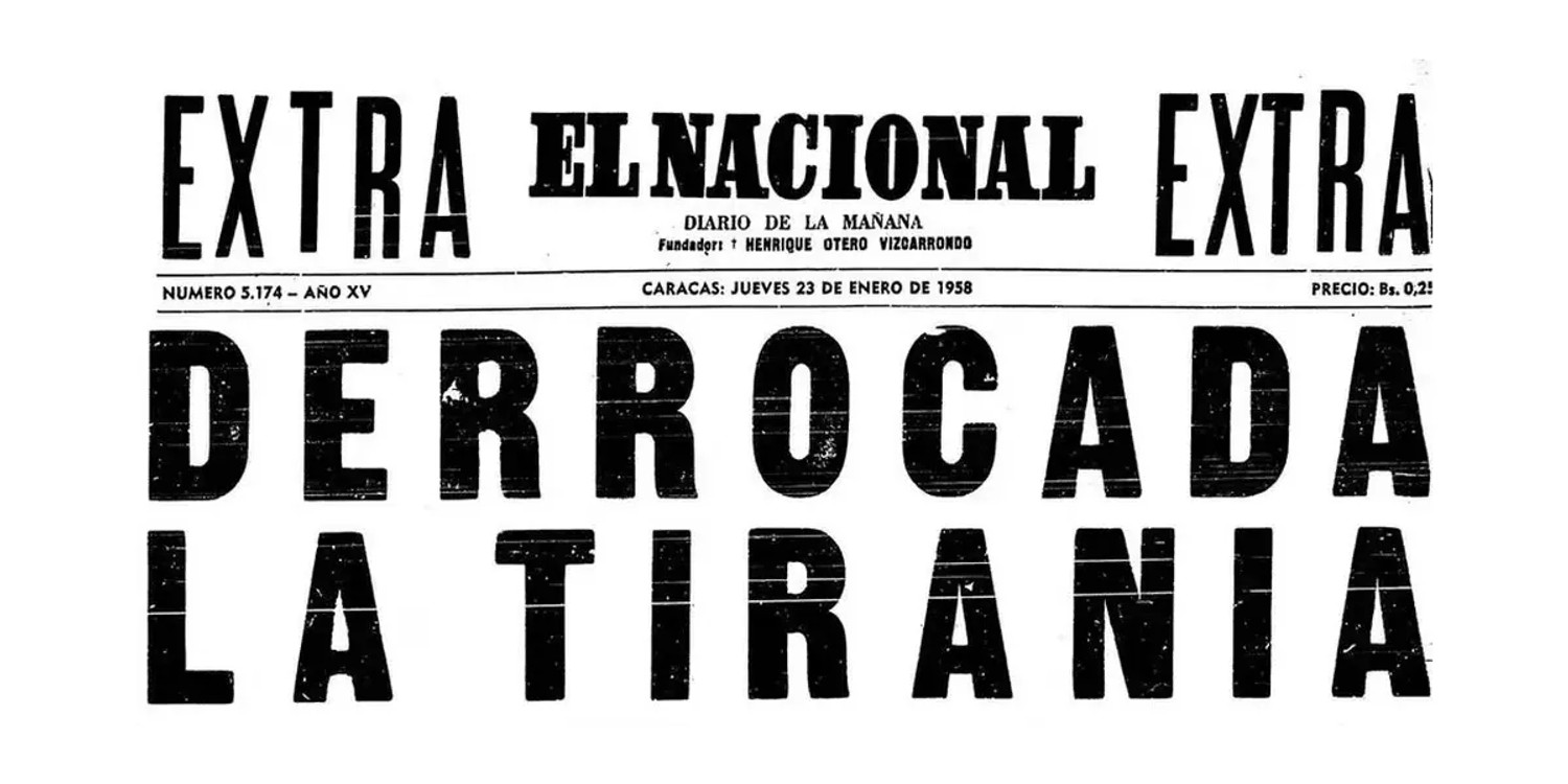 Portada del 23 de enero de 1958 del diario venezolano "El Nacional"