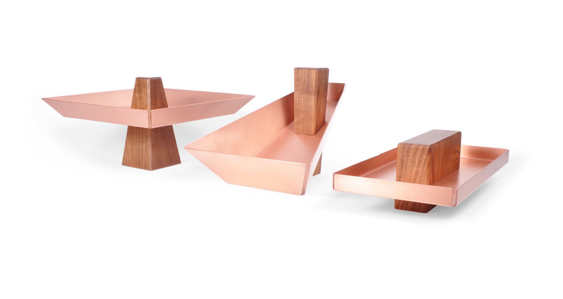 Ansel Pedestal Tray Walnut & Copper by Bronsen