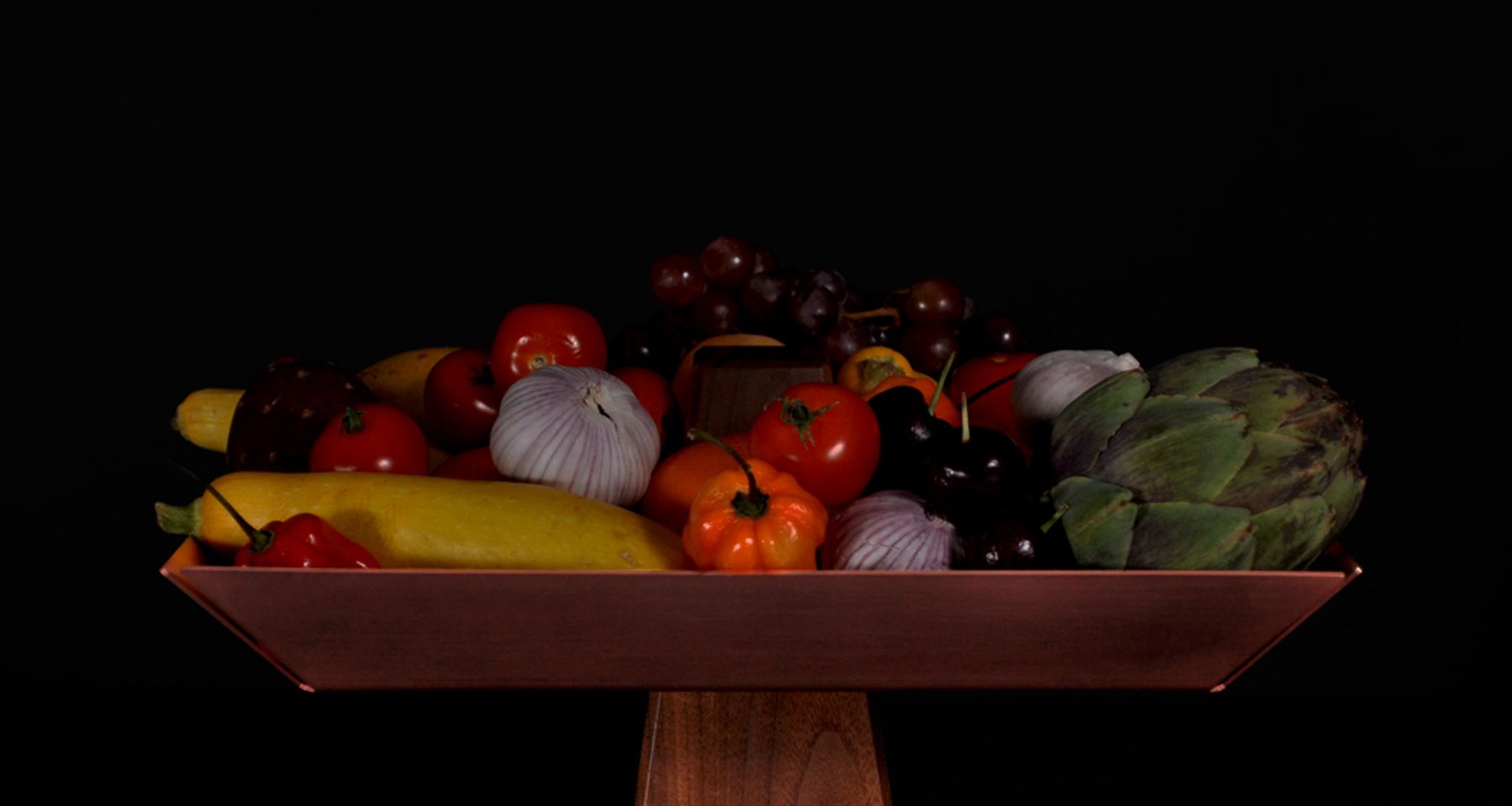 Ansel Pedestal Tray Walnut & Copper by Bronsen