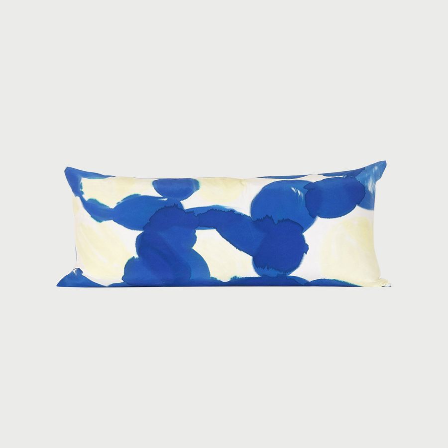 Hand Painted Blue Yellow Molecules Silk Charmeuse Pillow