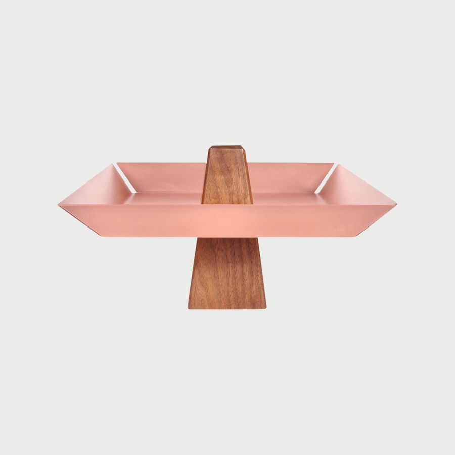 Ansel Pedestal Tray Walnut & Copper