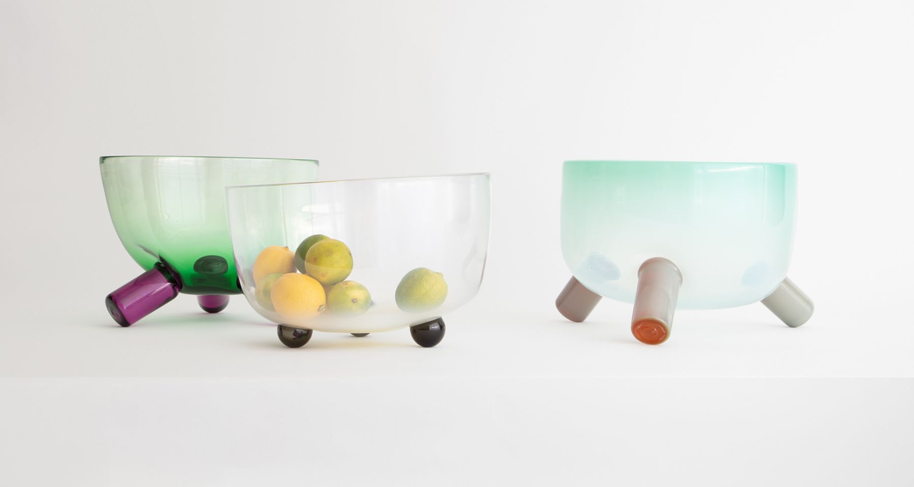 Handmade Glass Tri-Leg Green/Fuchsia Bowl by Fort Makers