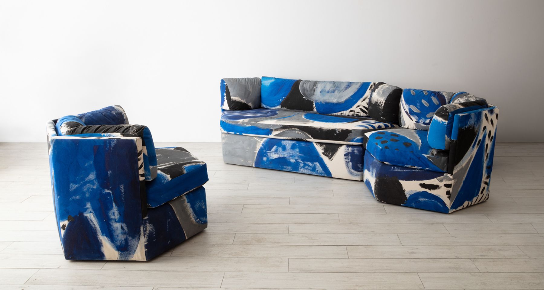 Le Blu Lagoon Hand Painted 3 Piece Sofa by Fort Makers