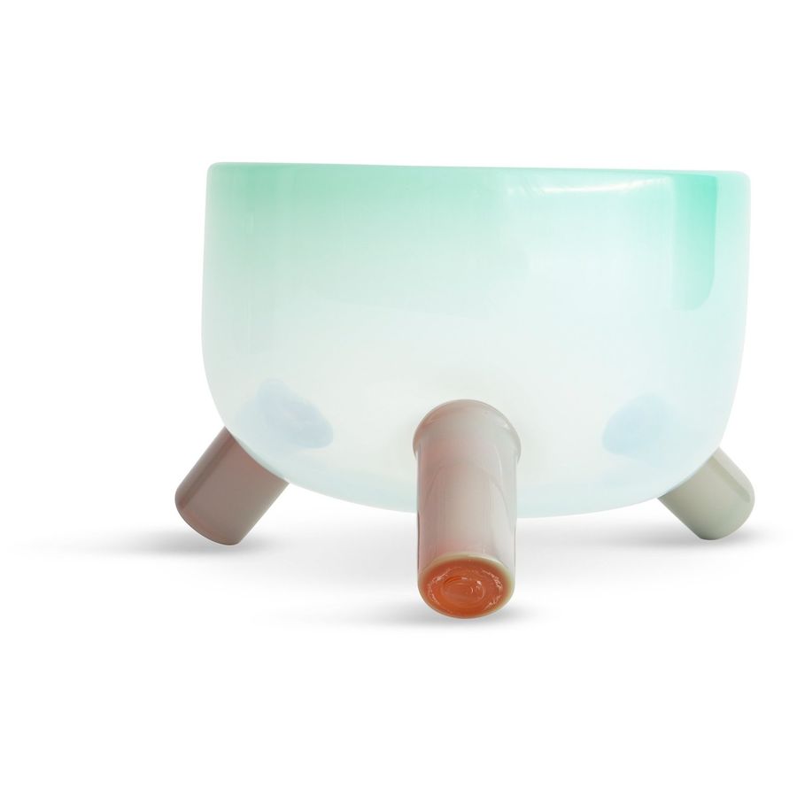 Handmade Glass Tri-Leg Mint/Grey Bowl  