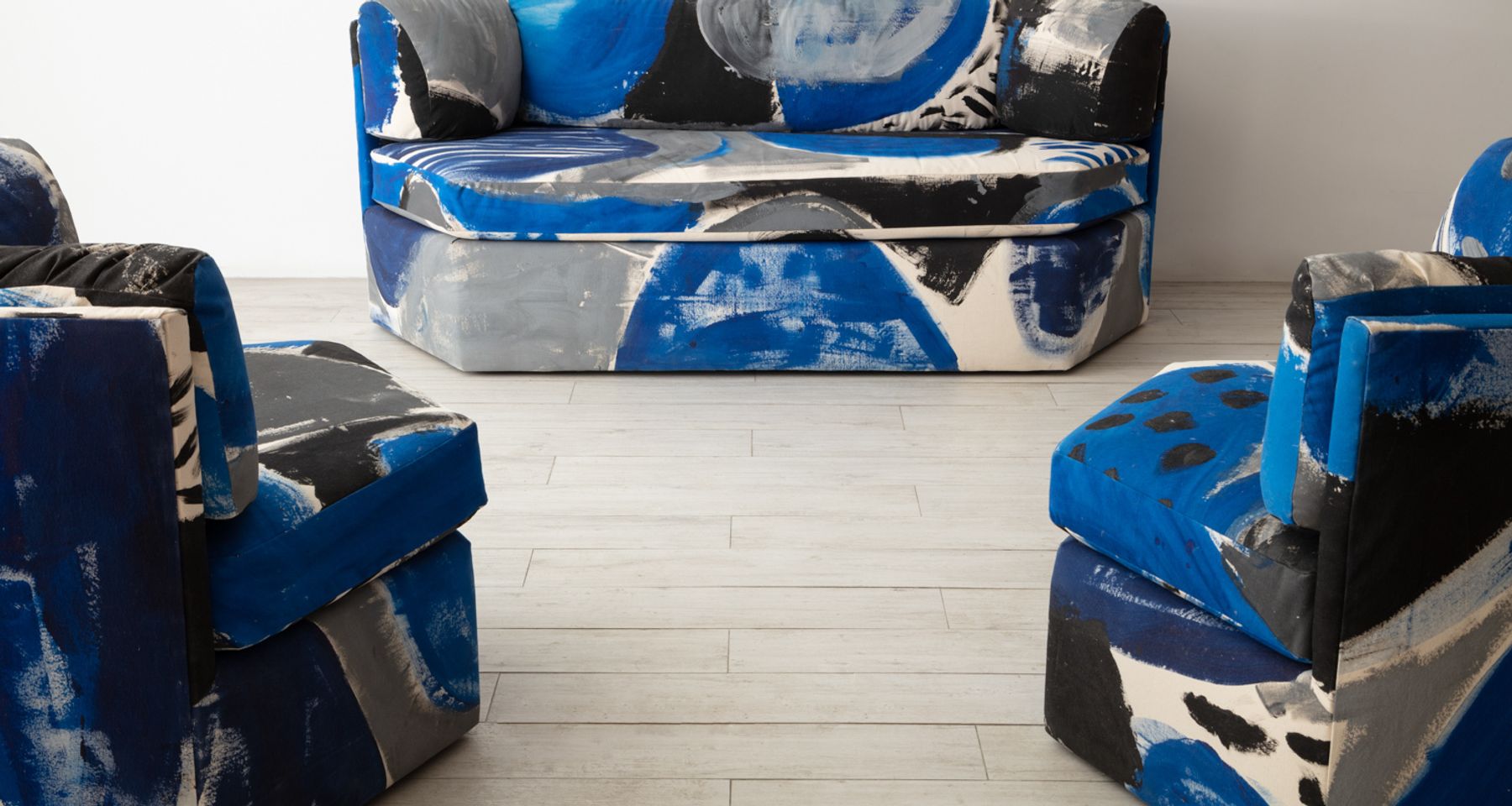 Le Blu Lagoon Hand Painted 3 Piece Sofa by Fort Makers