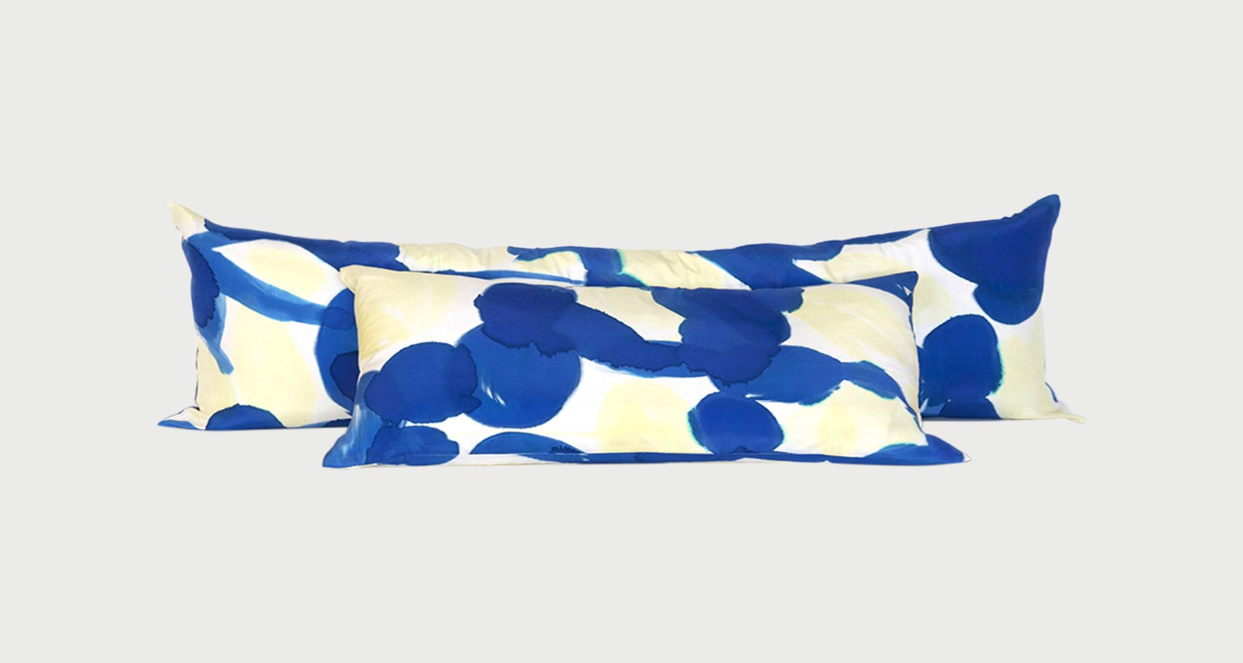 Hand Painted Blue Yellow Molecules Silk Charmeuse Pillow by Fort Makers