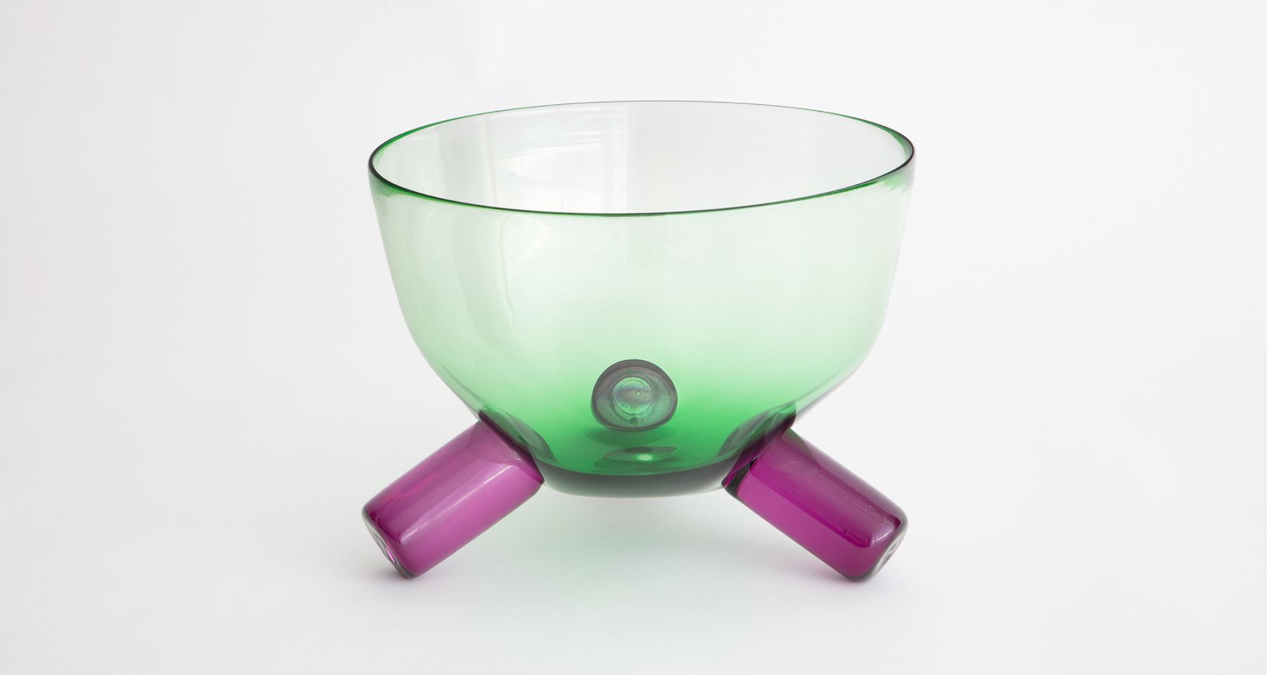 Handmade Glass Tri-Leg Green/Fuchsia Bowl by Fort Makers
