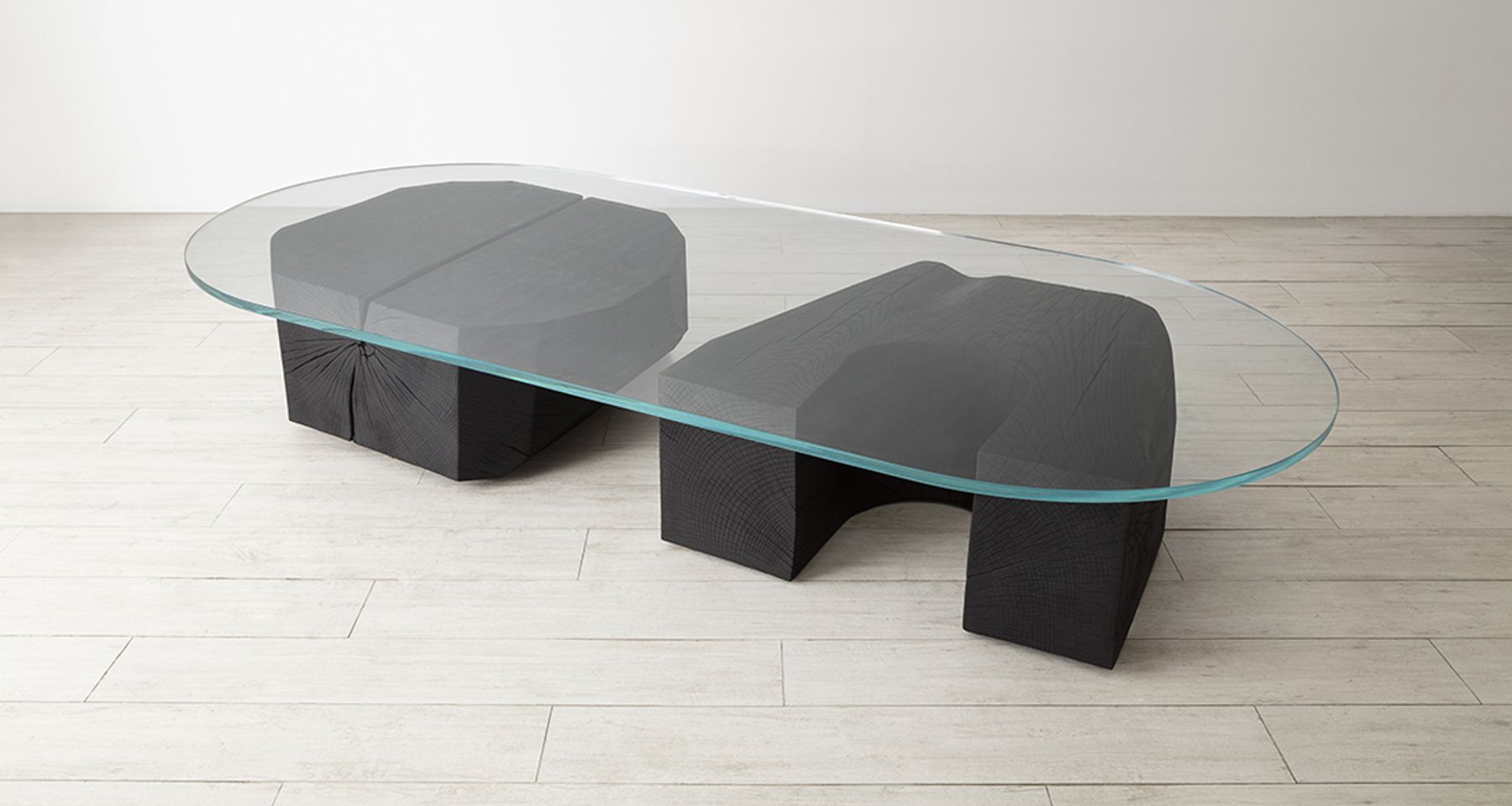Carved Oak Tumble Table with Tempered Glass by Fort Makers
