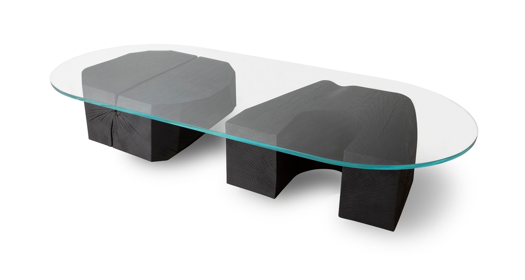 Carved Oak Tumble Table with Tempered Glass by Fort Makers