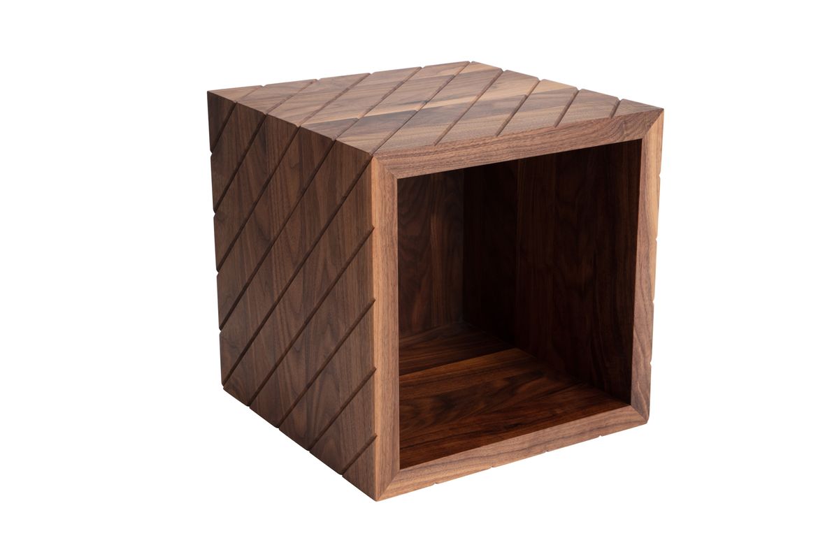 Walnut Diagonals Carved Lines Wooden Cube Unique Edition