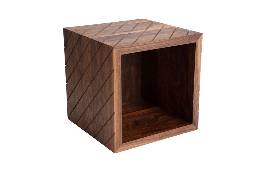 Walnut Diagonals Carved Lines Wooden Cube Unique Edition