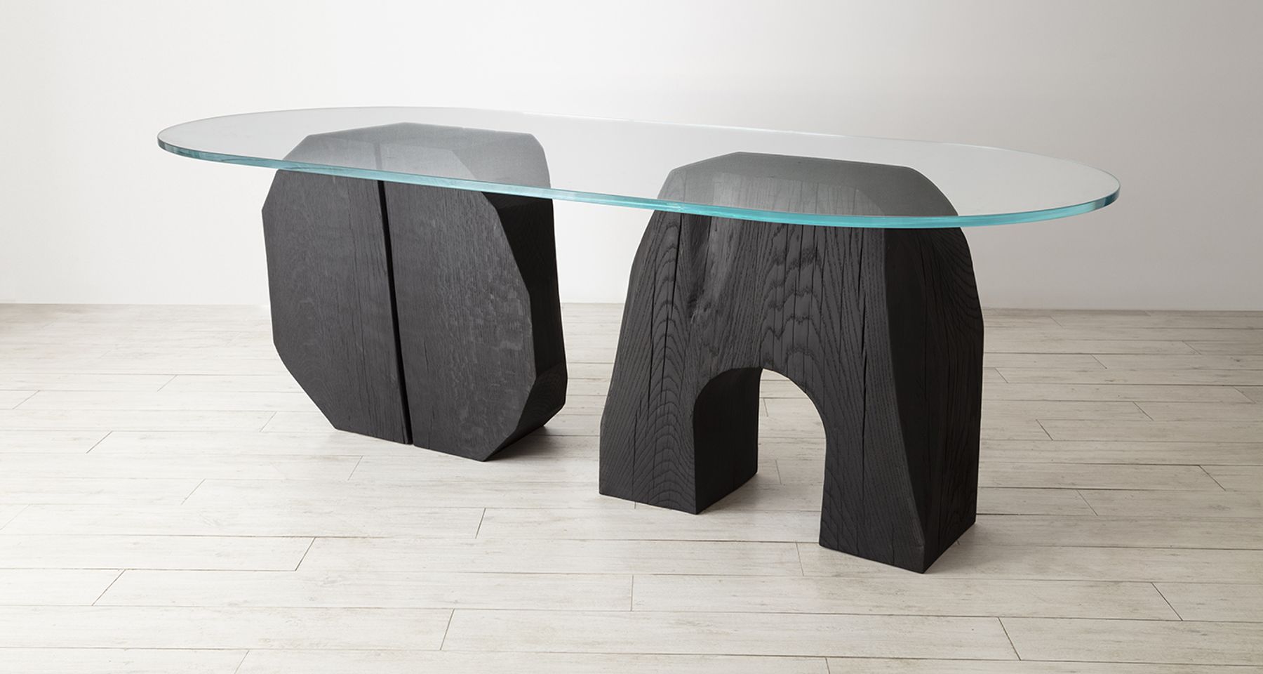 Carved Oak Tumble Table with Tempered Glass by Fort Makers