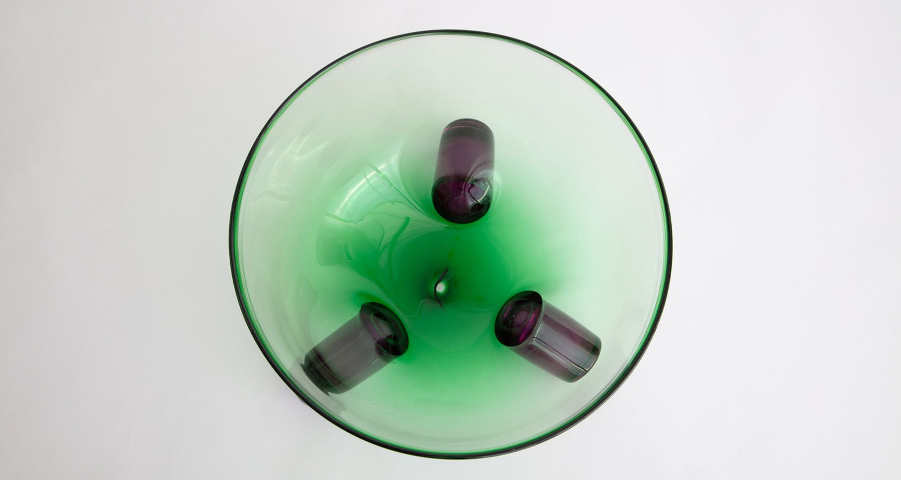 Handmade Glass Tri-Leg Green/Fuchsia Bowl by Fort Makers