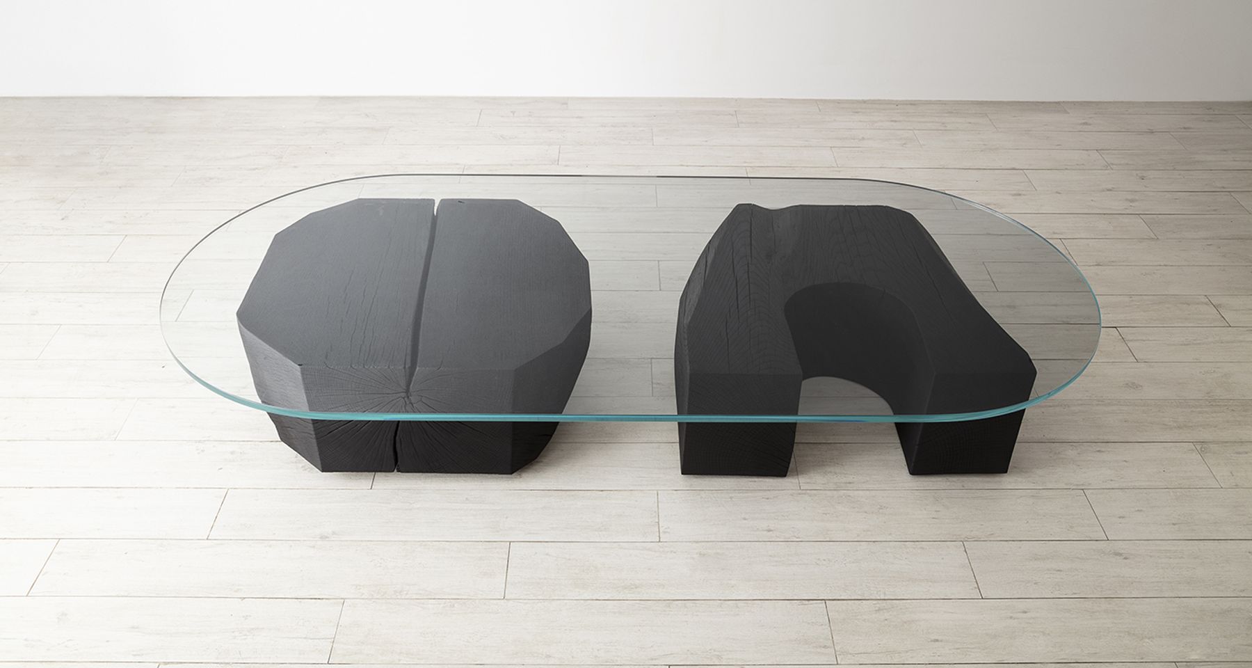 Carved Oak Tumble Table with Tempered Glass by Fort Makers