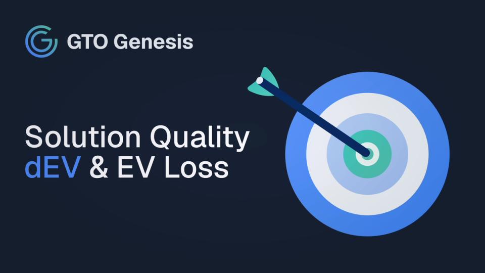 GTO Genesis article cover for solution quality, dEV, and EV loss with a target and arrow in the bullseye