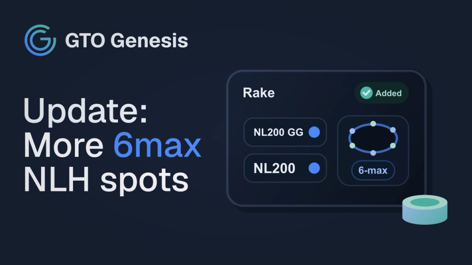 GTO Genesis thumbnail for an update announcing more 6max NLH spots.
