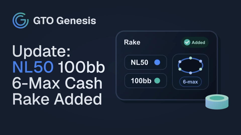 GTO Genesis thumbnail for an update announcing NL50 100bb 6-max cash rake support.