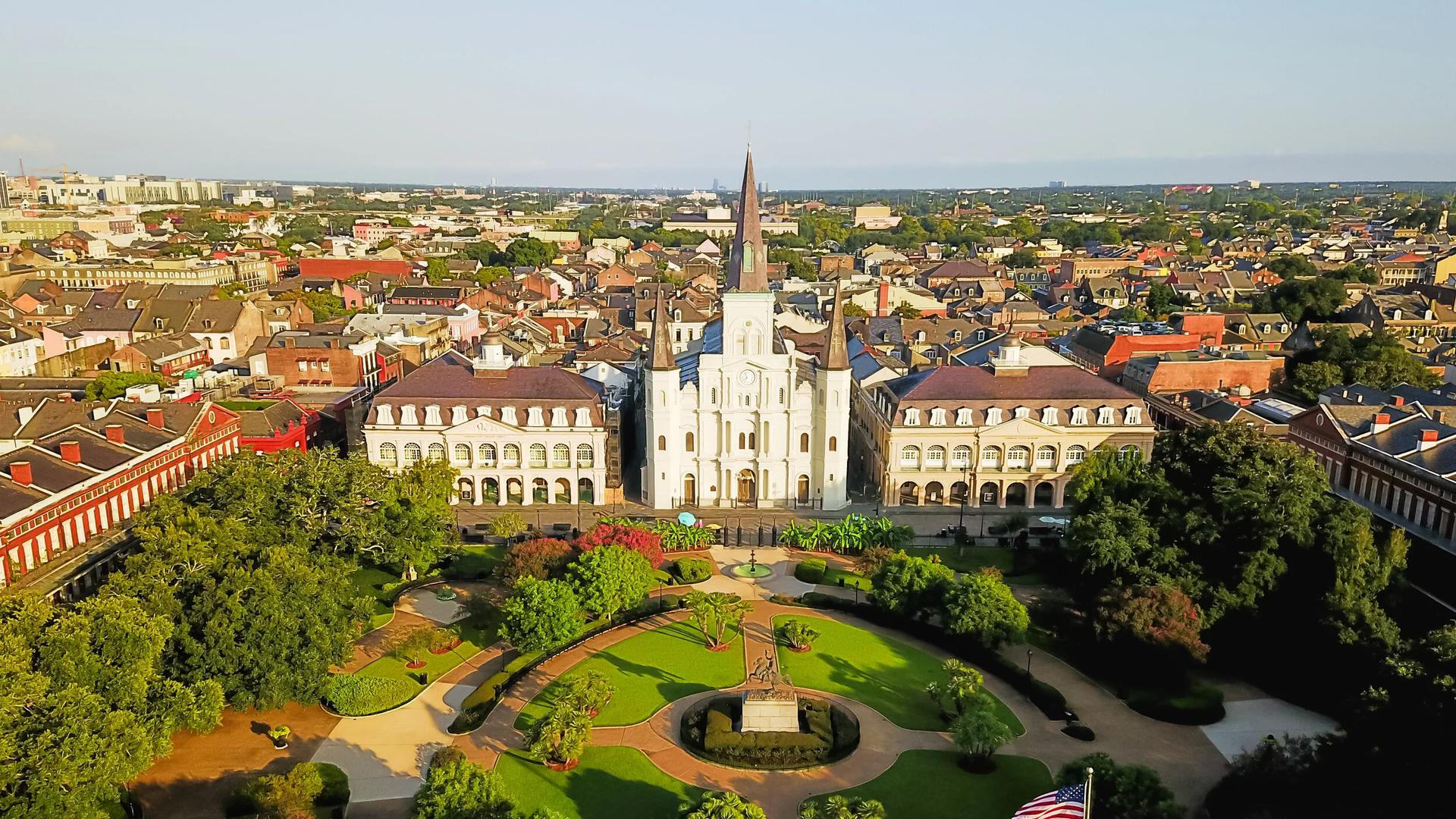 Aerial view of Jackson Square and the French Quarter in New Orleans