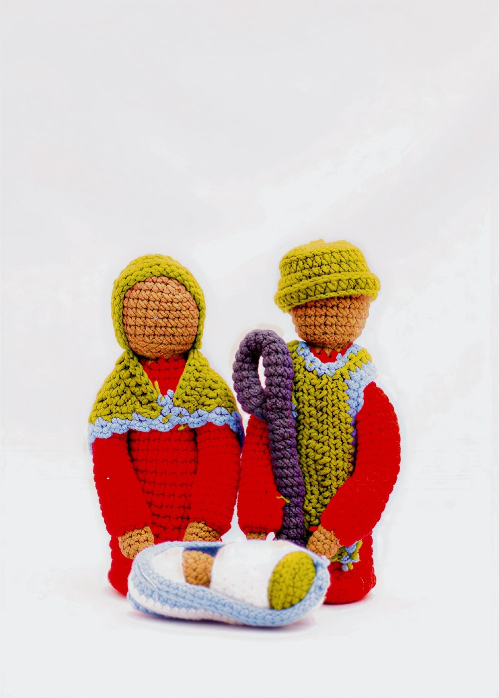 Hand-Crocheted Holy Family Nativity Set (Emerald & Crimson)